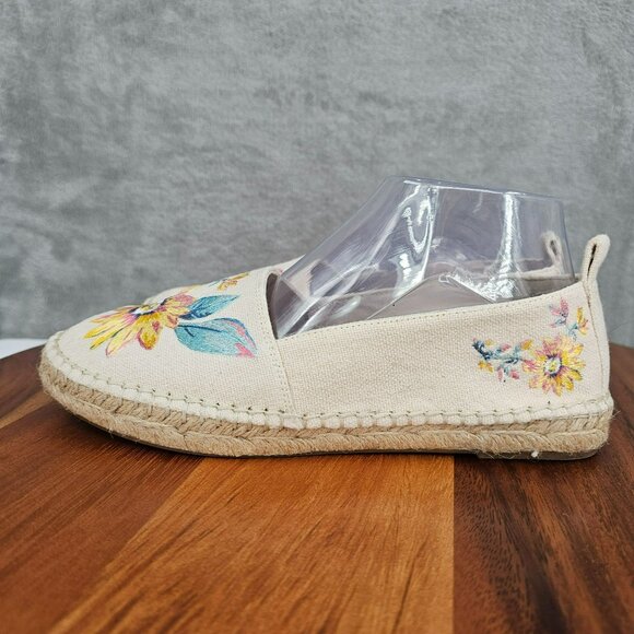 LOFT Espadrilles Shoes 7.5 M Natural Floral Leaf Embroidered Comfort Casual Boho - Picture 10 of 16